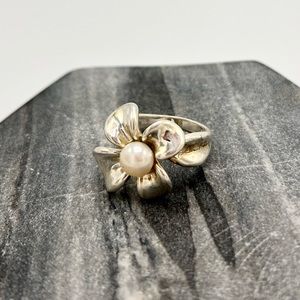 Designer Pearl & Sterling Silver 925 Ann King Fine Jewelry Cocktail Ring Vintage